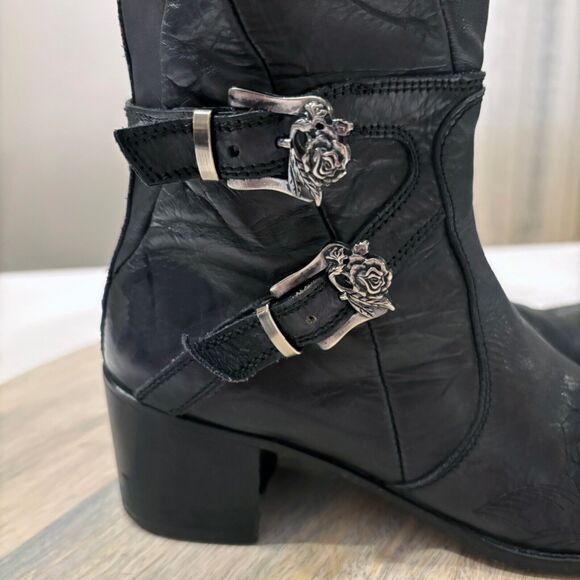 Mark Nason Siren Women's Tall Black Leather Embossed Riding‎ Boots US Size 5 - Picture 3 of 13